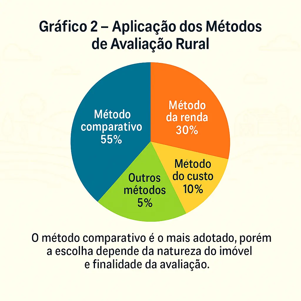 Gráfico de pizza mostrando os métodos de avaliação rural: comparativo, renda, custo e outros