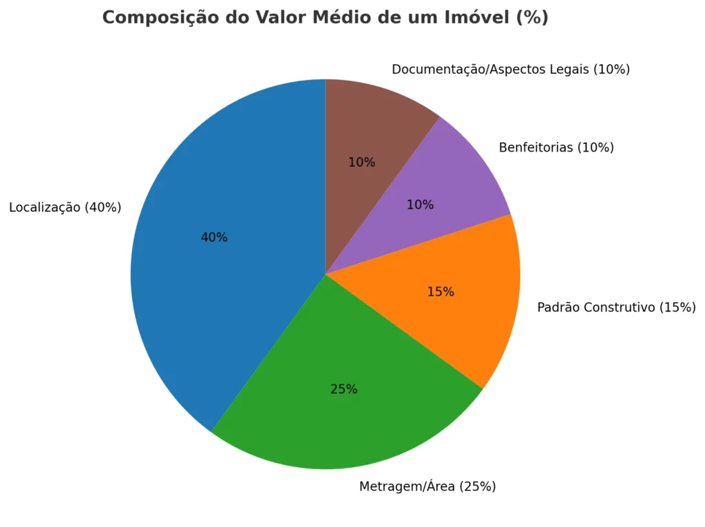 Gráfico de pizza ilustrando a composição do valor médio de um imóvel analisado por Perito Avaliador de Imóveis em São Paulo