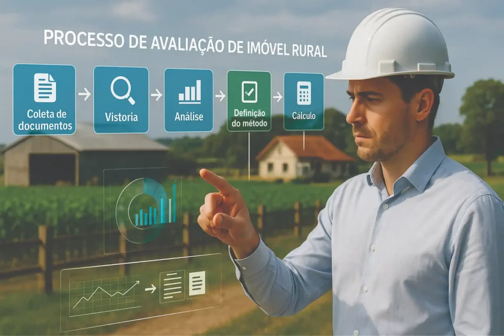 Engenheiro apresenta etapas do processo de avaliação de imóveis rurais em painel digital