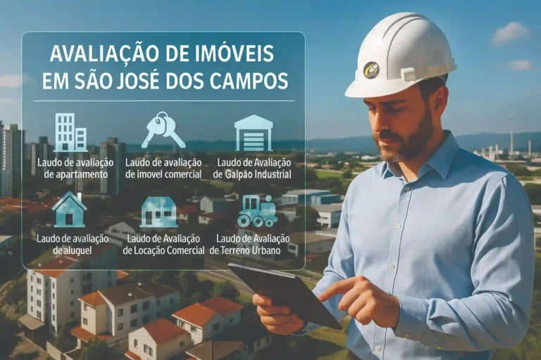 Avaliação de Imóveis em São José dos Campos com engenheiro perito elaborando laudos de apartamentos, imóveis comerciais, galpões industriais e terrenos urbanos