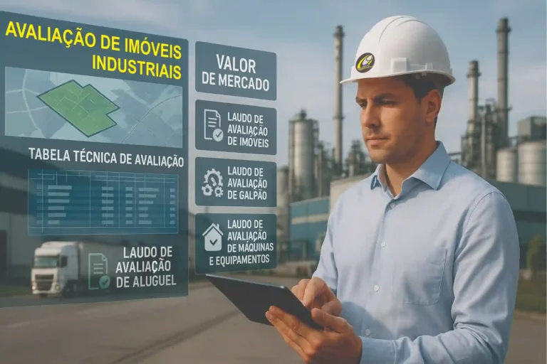Engenheiro realizando Avaliação de Imóveis Industriais com laudo técnico e valor de mercado