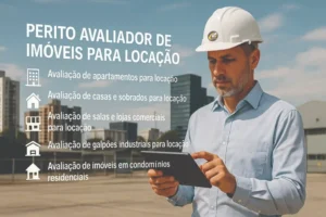 Perito Avaliador de Imóveis para Locação analisando imóvel com tablet em área urbana