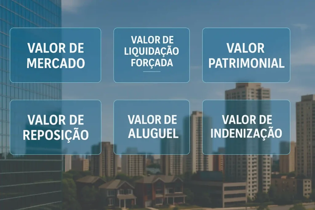 Perito avaliador de imóveis valoração com diferentes tipos de valores imobiliários