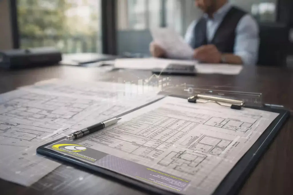 Documentação técnica e planta baixa utilizadas na elaboração de laudo de avaliação de imóveis, com análise de dados e informações do imóvel.